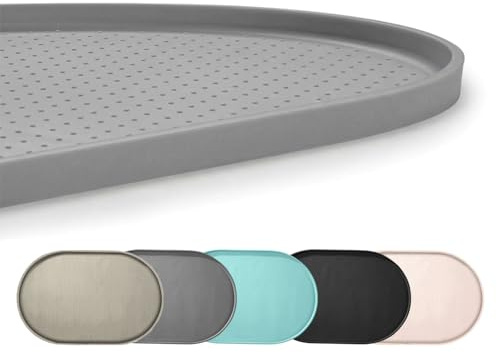 Conlun Tapis Gamelle Chat avec Rebords Surélevés de 1,2 cm pour Contenir Les Déversements, Tapis Gamelle Chien en Silicone sans BPA pour Gamelles d'eau et de Nourriture pour Animaux(Gris,48x30 cm)