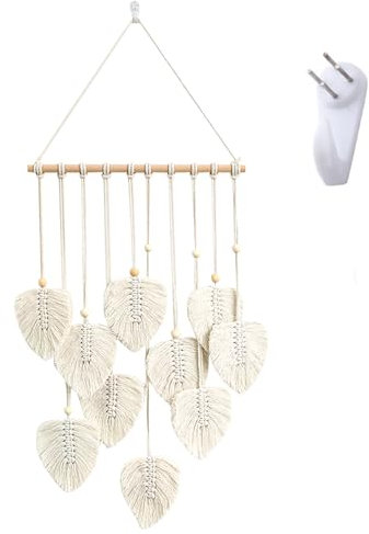 Grande Tenture Murale En Macramé, Deco Murale Boheme Macramé Tenture, Macrame Mural Boheme, Tenture Murale Tissee En Feuilles Glands, Pour Salon, Chambre à Coucher, Décoration De Mariage (Beige)