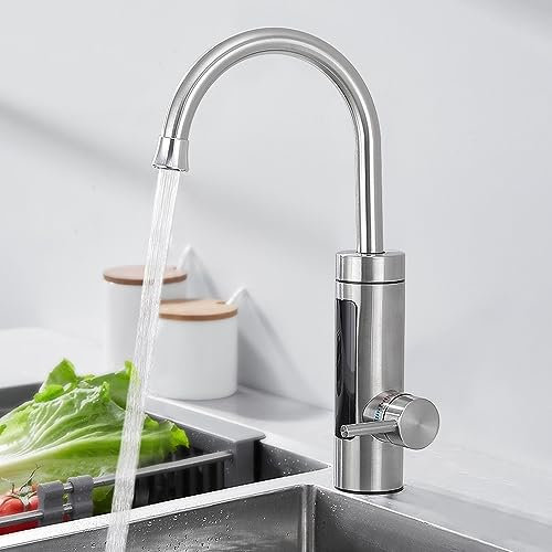 Elektrischer Wasserhahn mit Durchlauferhitzer 230V,Wasserhahn Küche Durchlauferhitzer Küche LED Elektrischer Wasserhahn Edelstahl,360° Swivel Warmwasserboiler Küchenarmatur Camping Wasserhahn