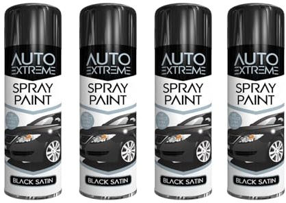 PNJB All Purpose Satin Aerosol Spray, Clear Durable Appearance, High Performance, Fast Drying Solution, High Performance, Multipurpose Black Satin Aerosol 250 ml (4 Pcs)