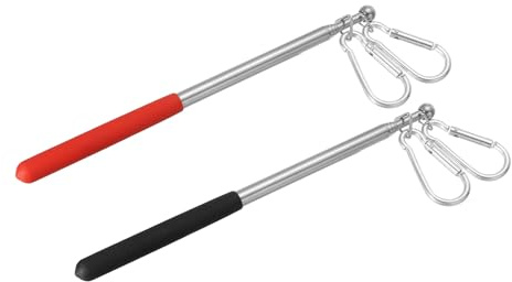 PATIKIL 3.3 Feet Telescopic Handheld Flagpoles, 2Pcs Tour Guide Flag Pole Stainless Steel Portable Collapsible Flag Pole with Clips for Teaching Pointer Training, Red, Black