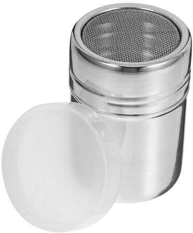 Amosfun Chocolate Powder Shaker Lid Fine Mesh Stainless Steel Sugar Sprinkles Dispenser Small 6.5x8cm Reusable Baking Shaker for Cappuccino Latte Coffee