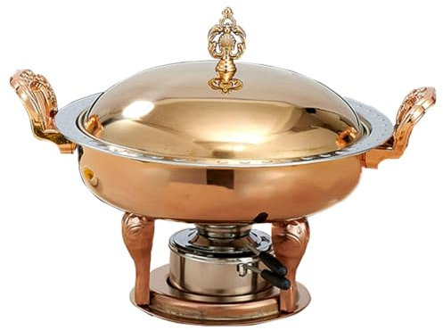 Yiustldd Chafing-Dish-Buffet-Set, runder Chafing-Dish-Buffet-Servierwagen und -Wärmer mit Speisebehältern, Aluminiumständer, sichtbarem Topfdeckel und Brennstoffbehältern, Edelstahl,Gold