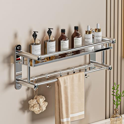 Étagères de douche avec barre à serviettes et crochets, organisateur de douche robuste, étagère de rangement murale de grande capacité, accessoires de panier, support de douche pour salle de bain et