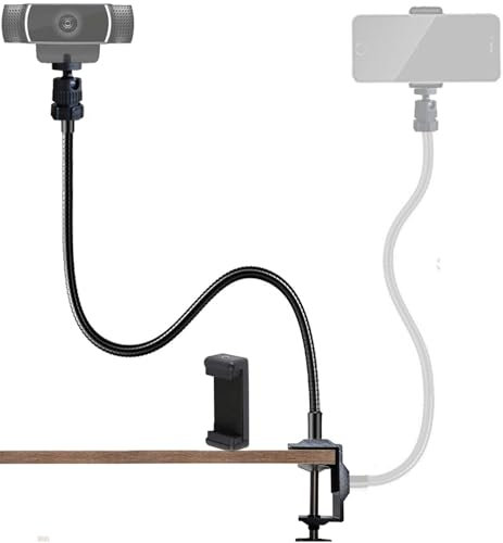 Tentucro Zwei-Wege Webcam Stand Telefonhalter 27 Einstellbare Schwanenhals Desktop Kamera Schreibtisch Klemme Halterung für Handys, Logitech Webcam C925e C922 C930 C920 C615, etc. (1/4 Gewinde)
