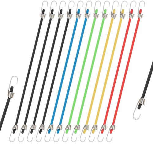 JIYIN 25cm Spanngummi mit Haken, 12 Stück Breite 4mm Universal Spanngurte Gepäckspanner Elastisch Spanngurt Klein Expanderseil Gummibänder für Sicherung von Gepäck Tools hängende Weihnachtsschmuck