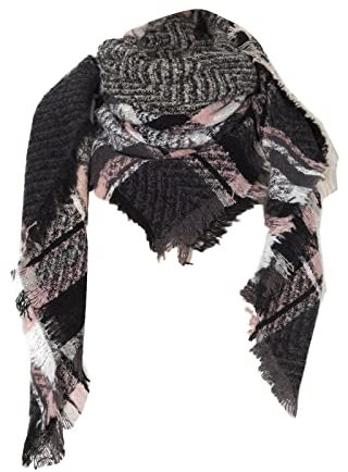 ASerZenith Damen Kaschmirschal Groß Leicht Kariert Pashmina Elegant Designer Großer Schal Winter Foulard Weiche Wolle Stola Warmer Kaschmirschal (Grau Einheitsgröße)