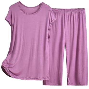 Capri-Pyjama-Set für Damen, Sommer, kurzärmelig, Oberteil mit Caprihose, weich, 2 Schlafanzüge, leichte Morgenmäntel für Damen, Übergröße