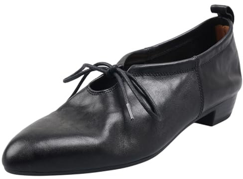CUTEHEELS Moda Mujer Zapatos versátiles de cuero con cordones Vintage Bailarinas con punta en punta, Negro , 37 EU