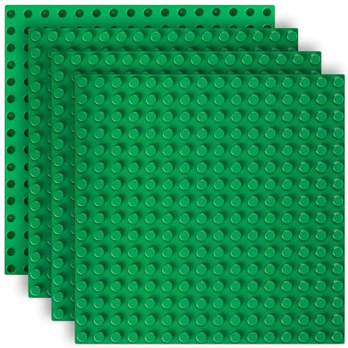 4 Pezzi Piastra Base Compatibile con Lego Duplo, 25x25cm Base per Mattoncini Compatibile con Lego Duplo, Set di Piastre da Gioco Creativo, Verde