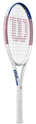 Wilson Allure Tennis Racket, For Precision Strikes, With Dual Hole Design and Comfort Grip, Pre-strung, Colour: Pink/Blue, Size: 1