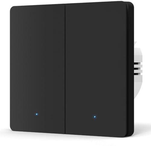 Acmerota Interrupteur mural intelligent (sans neutre, double bascule, noir) nécessite un hub Zigbee 3.0, Romote/Vioce contrôle le réglage de l'heure, fonctionne avec Alexa et Google Home.