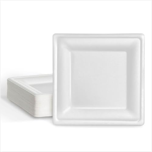 MAXI PRODUCTS - 100 Platos de Caña de Azúcar Desechable - 20 x 20 cm - Plato Vajilla - Plato Caña Azúcar Desechable - Platos para Catering, Eventos y Celebraciones - APTO ALIMENTARIO