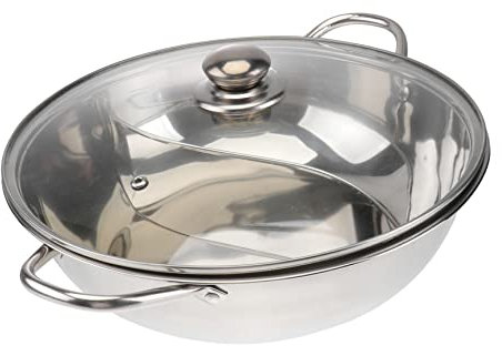Gatuida Multifunktionaler Edelstahl Hot Pot Mit Trennwand 32cm Induktionsherdkochgeschirr Mit Gehärtetem Glasdeckel Großer Griff Für Familien Und Partynutzung
