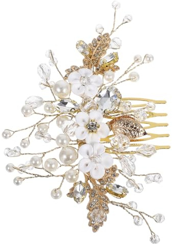 FOMIYES Brautkamm Brautkopfschmuck für die Hochzeit strass braut haarkamm Glitzer Haarkamm Hochzeitskamm mit Perlen Haarschmuck zur Hochzeit Brautschmuck aus Kristall Diamant Golden