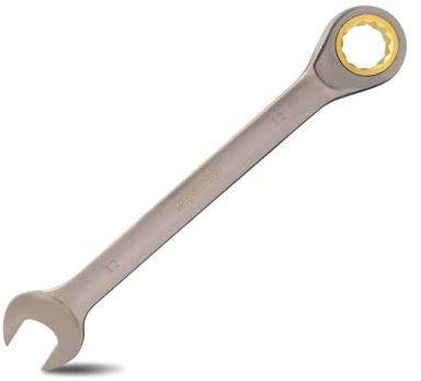 Meccion Combination Wrench 12mm Metric Open End Ratcheting Wrench - Industrial Grade Gear Spanner with Grey Nickle Plated