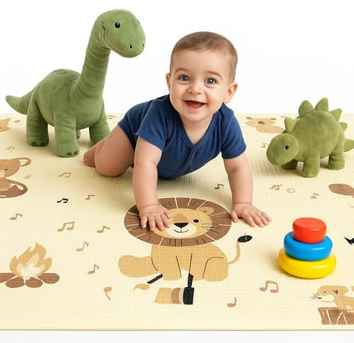 MIKMEL Spielmatte für Babys und Kinder, Faltbare Krabbeldecke, Wasserdichte Krabbelmatte aus Schaumstoff, Kindermatte zum Lernen, Tragbar Rutschfest, Doppelseitige Schaum Matte (Waldsymphonie)