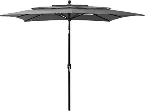SXJEQOC 3-lagiger Rechteckiger Sonnenschirm mit Aluminium-Mast 200x200 cm Anthrazit für Balkon Terrasse Garten UV-Schutz Kippfunktion und Kurbelbedienung