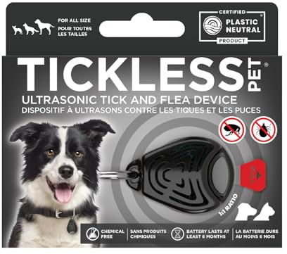 Tickless Pet Ultrasonic Anti Tick Bite and Flea Spread Device Black | Fragrance-Free Protection for Cats and Dogs Lasts 6 Months | On Collar and Harness