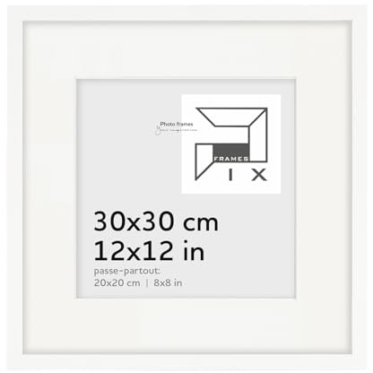 Pix FRAMES Bilderrahmen 30x30cm mit Passepartout - Weiß | Holzbilderrahmen mit Plexiglas Scheiben - Bilderrahmen Holz zum Aufhängen - Wooden Picture Frame - Photo Frame zum Aufstellen