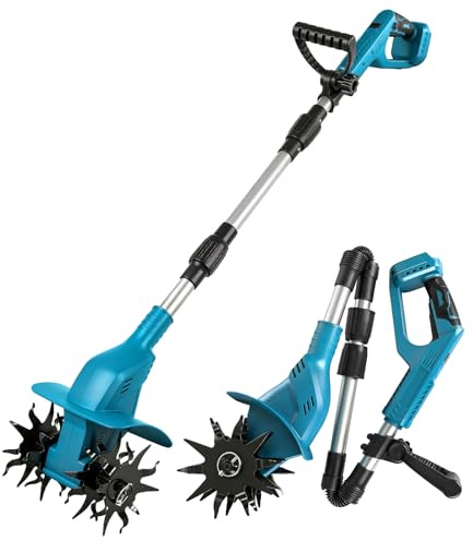 Kabellose Gartenfräse kompatibel mit Makita 18V Akku (ohne Akku), 500W bürstenlose Bodenhacke mit 16cm Frästiefe und 20cm Fräsbreite, Elektrofräse für Garten, Hof