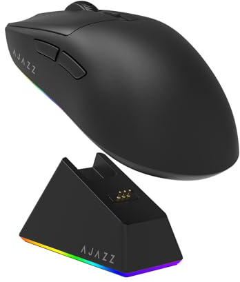 MechLands AJAZZ AJ139 V2 MC Gaming Mouse with Charging Base, Adjustable 12,000 DPI, PAW3311 Sensor, 3 Modes Wireless Mouse, 500mAh Battery, 1000 Polling Rate, 66g Lightweight, Win/Mac (Black)