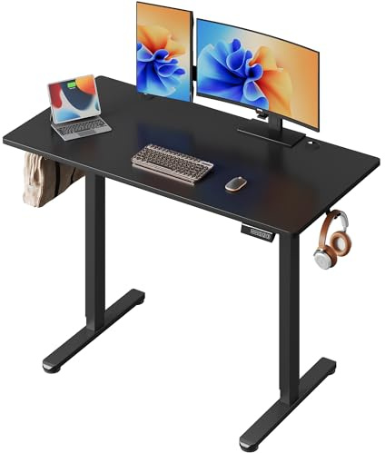 DEVAISE Höhenverstellbarer Schreibtisch 120x60cm Einteilig, mit leisem Motor und Memory-Funktion für 3 Höhen, ergonomischer Computertisch für Büro, Schwarz
