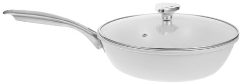 iplusmile Sartén Wok Pequeña De Antiadherente Para Cocina Gas Wok De Fondo Plano Con Tapa Para Stir-fry
