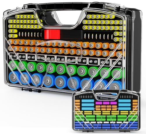 Battery Storage Case with Battery Tester- 285 Batteries Double-Sided Battery Organiser Storage Holder Box, Holds AA AAA 4A C D Cell 9V 3V Lithium LR44 CR2 CR123 CR1632 18650 Button