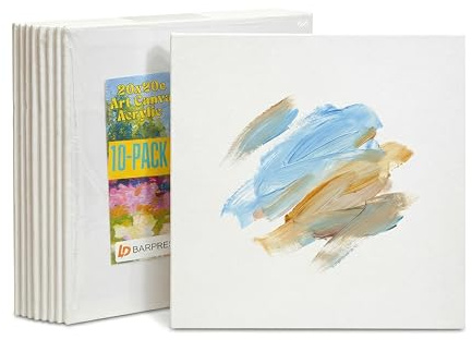 10 Pack Canvas Boards for Painting - 20x20cm (8x8) Small Square Blank Canvas Panels, 100% Cotton Acid-Free Art Supplies, Triple-Primed for Acrylic, Oil & Watercolour - Artists, Kids & Beginners