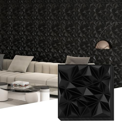 GIANTEX Lot de 20 panneaux muraux 3D diamantés, 50 x 50 cm, revêtement mural 3D, panneaux muraux en PVC imperméable, panneaux de plafond carrés, décoration murale intérieure 5 m², noir