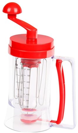 Pancakes Mixing Dispenser Dough Dispenser with Built-in Hand Operated Whisk and Accurate Portion Control for Cupcake Making and Crepe Making, Stainless Steel and ABS