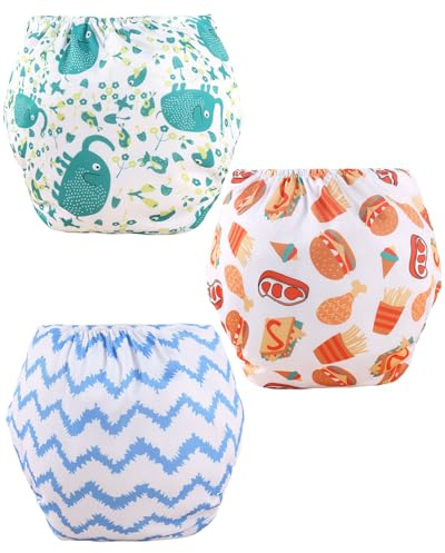 FUGLUS Pannolino da Nuoto, 3 Pezzi Pannolini giornalieri,Pannolini per la casa,Pannolini Lavabili Pannolini da Nuoto, Costume Piscina Regolabile Riutilizzabile Costumi per Bambini 0-3 Anni