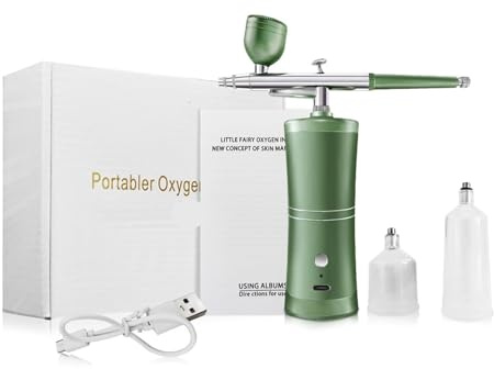 Pistola a Spruzzo, Kit aerografo con compressore, mini pistola a spruzzo wireless for progetti artistici e di pittura precisi.(Groen)