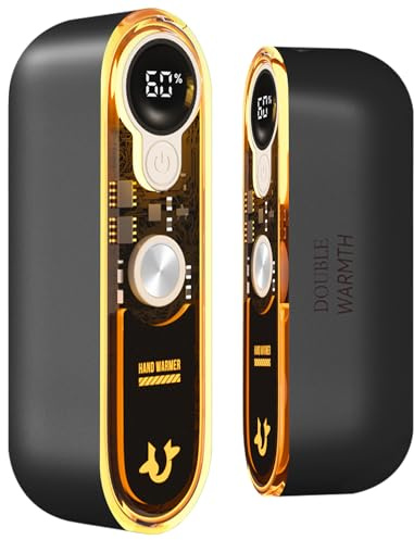 Chauffe Main Rechargeable, Chaufferette Électrique Main de Poche Reutilisable, 2 en 1 Total 10000 mAh LED Chauffe-Mains Portable, Cadeaux de Noël pour Main Chasse Camping Ski, Noir foncé