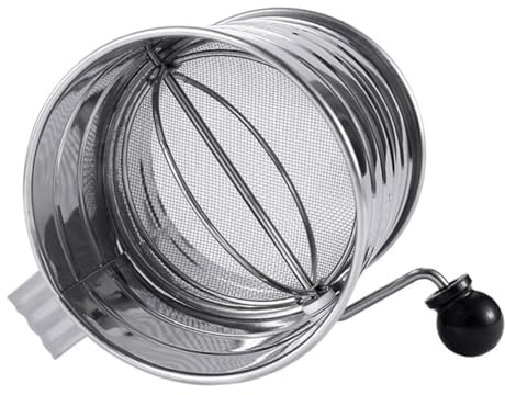 FUNNETOYU Stainless Steel Flour Sifter Hand Crank Baking Sieve Cup Capacity Rotary Kitchen Flour Filter Food-Grade Material Rust-Resistant Easy Effort Saving