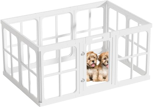 SISKEYCOOC 60cm/75cm Klarer Acrylplastik Welpenlaufstall, Transparenter Hundelaufstall mit Tür, Leicht reinigen, Welpenauslauf für Wohnung (Weiß, 60cm Form der Fenster, 9+1 (10 Stück))