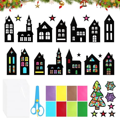 Tccydm Weihnachten Basteln Fensterbilder, 16 Stück Weihnachten Basteln Kinder, Bastelset kinder, Kreatives DIY Bastelset für Kinder, Weihnachtsdeko & Geschenkidee