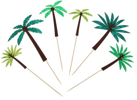 ULTECHNOVO 24pcs Hawaiian Felt Coconut Palm Tree Cake Toppers Party Cake Decor Birthday Fruit Decoration Props for Luau Beach Themed Tropical Party