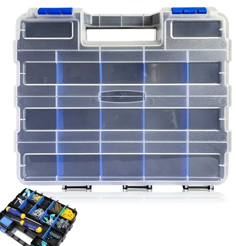 GAOUTO Doppelseitige Schrauben Sortierbox, 34 Fächer Sortierboxen für Kleinteile, Kleinteile Organizer mit Abnehmbarer Trennstege, Werkzeug Aufbewahrungsbox für Schrauben Nägel und Kleinteile