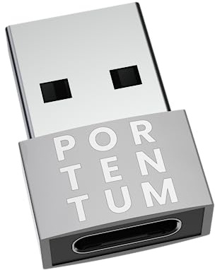 PORTENTUM Adapter USB C Buchse auf USB A Stecker 2.0 Geschwindigkeit 480 MB Premium Zinkgehäuse mit hoher Hitzebeständigkeit - Adapter USB auf Typ C, nur 4 Gramm