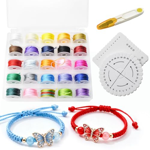 ZEKUN 25 Piezas de Cordón Encerado de 0,55 mm X 9 m, Hilo de Nailon y Algodón Encerado con Caja para Pulseras, Collares, Bisutería y Manualidades (Incluye 2 Discos Trenzadores).