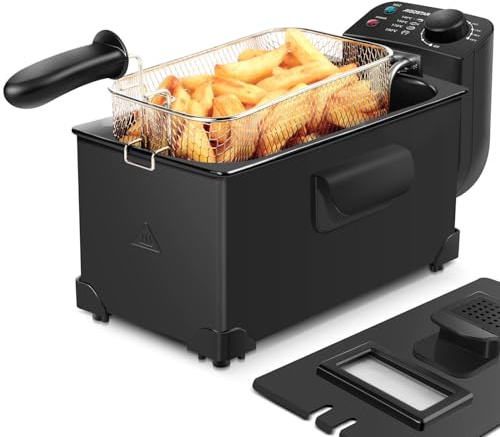 Aigostar Fritteuse mit öl-3L, 2200 W Staubschutzdeckel inkl. Sichtfenster | friteuse mit fett, stufenloser Temperaturregler bis 190°C, Abnehmbare Teile, Einfach zu Reinigen, knusprige Pommes, Schwarz