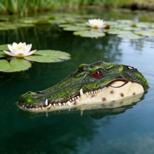 Benhurb Alligator Head for Pond Protection, Fake Floating Crocodile Head Decoy for Pool, Garden Water Feature Ornament Deterrent Ducks Koi Fish Pond Accessories, Outdoor Gator Decoration, Green