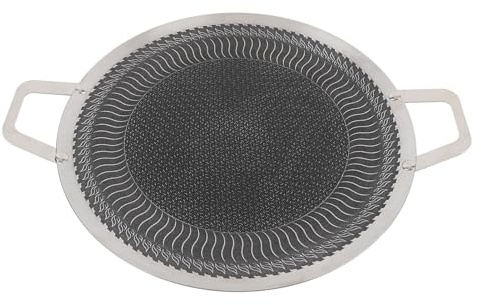 Fockety Plaque de cuisson ronde antiadhésive en acier inoxydable avec poignées épaisses anti-brûlures, poêle à barbecue pour induction cuisinière à gaz plaque de cuisson électrique (38 cm)