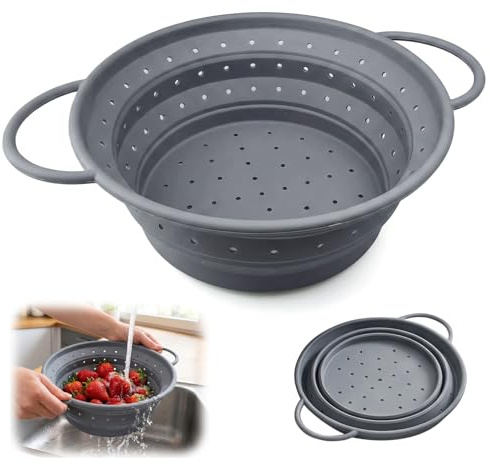 Nudelsieb Faltbar aus Silikon - 22cm Faltbares Küchensieb & Nudelsieb Faltbar, BPA-Frei Küchensieb zum Zusammenklappen für GemüSe Obst Pasta, SpüLmaschinenfest, Platzsparend Ideal für Camping KüChe