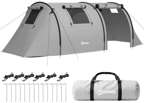 Outsunny Campingzelt für 3-4 Personen Wasserdicht Familienzelt Grau