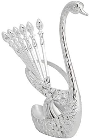 Cucchiai da dessert con organizer Cucchiaio da caffè con supporto a forma di cigno Cucchiaio da dessert in lega argento Set di posate decorative con 6 cucchiai