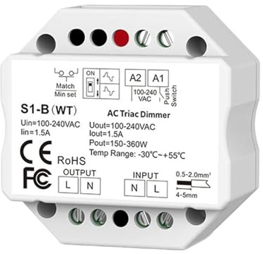 S1-B(WT) LED dimmer 2.4G remote control 220V 110VAC triac dimmer, suitable for dimmable LED bulbs(RM1 Remote Only)