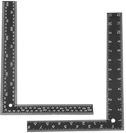 AKOOSY 2pcs L Shaped Ruler Steel Carpentry Square with Metric and Imperial Scales, Multifunction Angle Ruler for Woodworking and Factories, Sturdy Black Metal Measuring Tool for Marking
